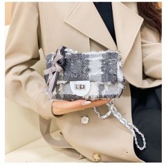 Small fragrant style rhombus chain bag for women summer new product raw edge lock buckle small square bag casual shoulder crossbody bag
