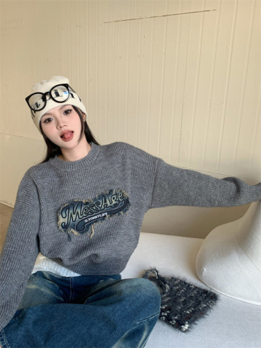 Autumn and winter American thickened retro loose short knitted sweater