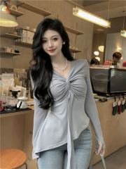 Plus size women's pure lust style slim design niche autumn and winter new versatile long-sleeved tops and bottoming shirts