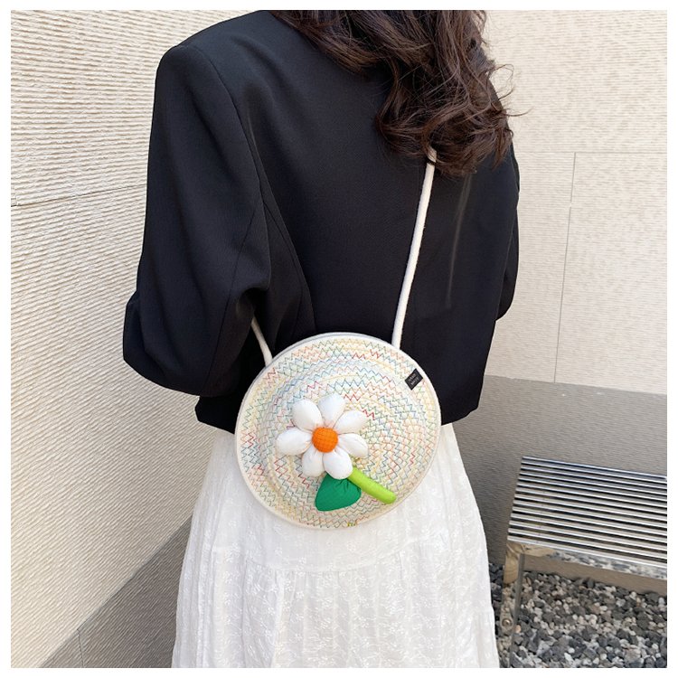 Woven bag women's new niche design hat shoulder bag summer casual fashion versatile crossbody small round bag