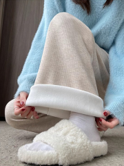 Glutinous rice pants for women in autumn and winter, plus velvet, soft and glutinous drape, narrow version, straight, small, imitation cashmere wide-leg pants