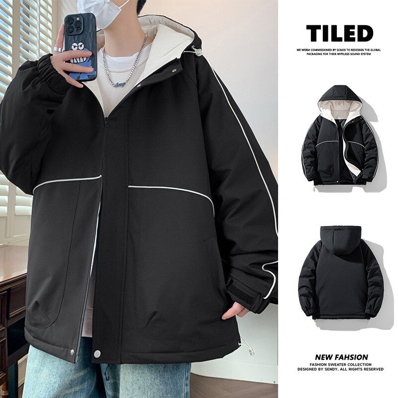 Thickened casual personalized hooded cotton coat for men
