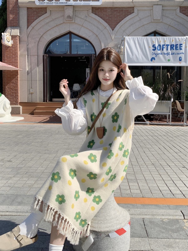 Retro sweet jacquard fringed sundress