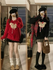 Large size V-neck hollow desire lace shirt with slimming long-sleeved top