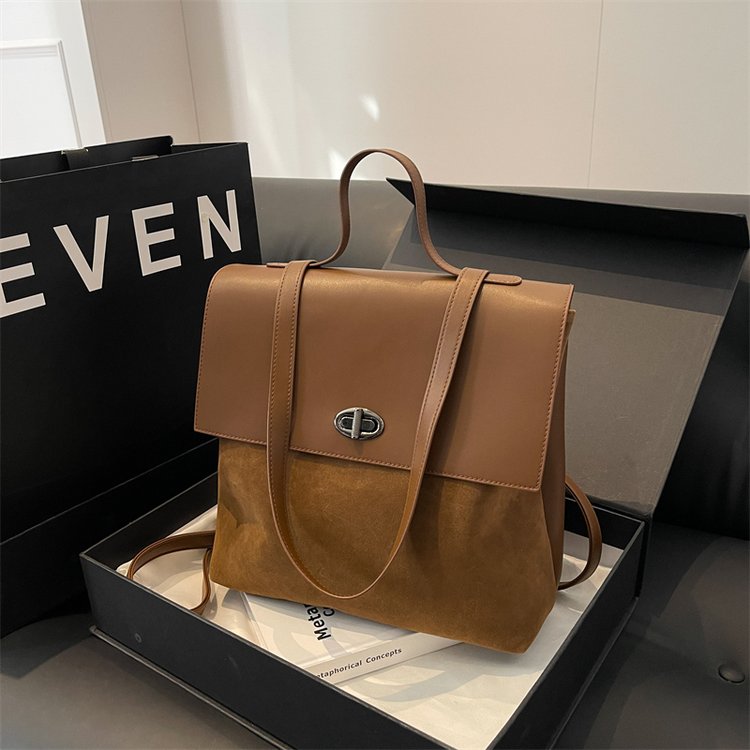 Retro Maillard Backpack New Cowhide Backpack Women's Large Capacity Shoulder Handbag Travel School Bag