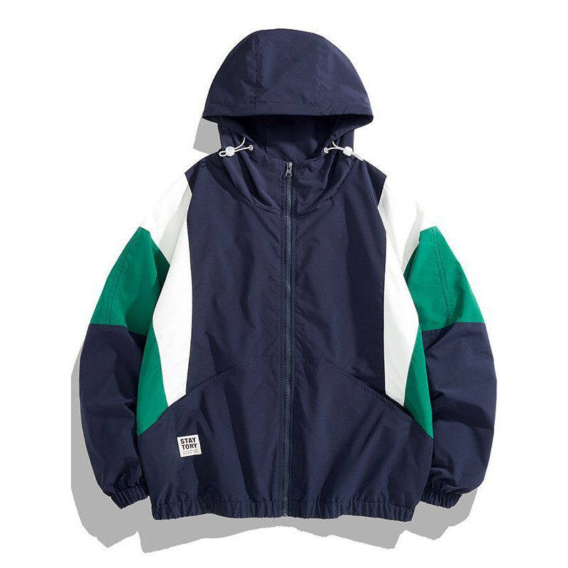 New style jackets for men in spring and autumn trendy Japanese style street contrasting color stitching hooded jackets for couples