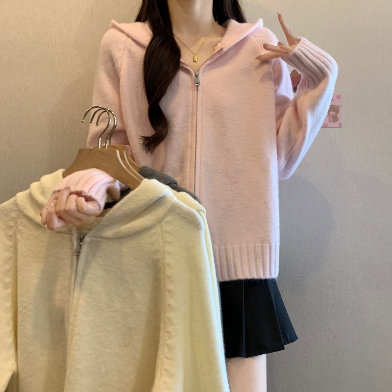 Xiwei temperament hooded jacket for women winter new versatile fashion zipper cardigan large size sweater top