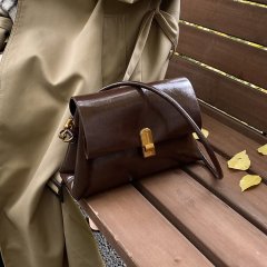 Fashionable waxed leather small square bag for women Korean version ins trend high-end shoulder bag 2024 winter niche crossbody bag