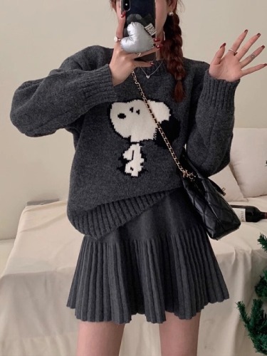 New high-end elastic waist versatile a-line pleated skirt for women spring and autumn high-waist slim knitted a-line skirt
