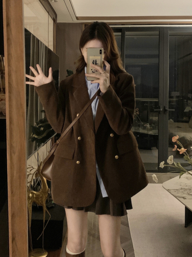 2024 autumn and winter new fat mm large version commuter suit jacket Korean style retro corduroy and cotton jacket