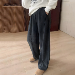 Large size drape plus velvet thickened straight casual pants for women in autumn and winter fat mm high waist pear-shaped figure slimming wide leg pants
