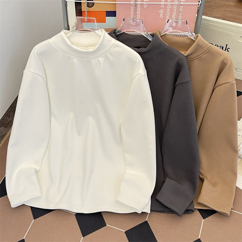 Thickened velvet winter men's half turtleneck pullover sweatshirt casual double-sided German velvet warm base coat