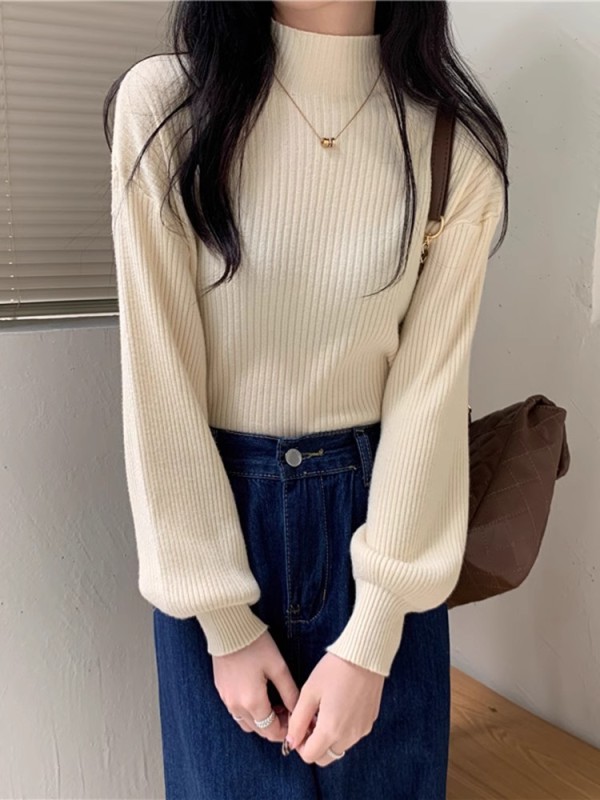 Already shipped women's sweater autumn and winter half turtleneck long-sleeved bottoming shirt top autumn knitted small coat