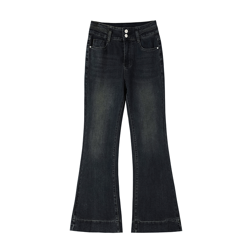 High-waisted micro-flared jeans for women, eight-point cement gray stretchy little ones, autumn and winter nine-point flared pants, nostalgic