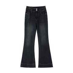 High-waisted micro-flared jeans for women, eight-point cement gray stretchy little ones, autumn and winter nine-point flared pants, nostalgic