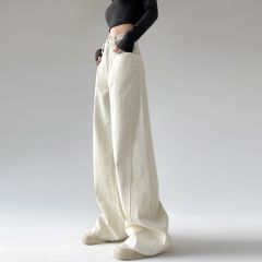 2024 Spring High Waist Straight White Jeans Women's Retro Loose Versatile Casual Pants Wide Leg Pants Long Pants