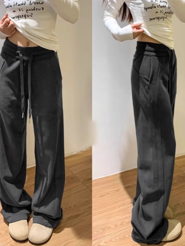 High-waisted straight casual pants for women in autumn and winter new style plus velvet large size fat mm slimming loose pear-shaped body wide-leg sweatpants