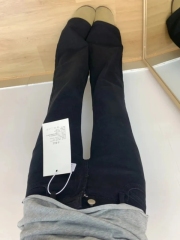 Black pants for women, autumn and winter, large size, thickened with velvet, slimming, high-waisted, flared jeans, non-legged boot-cut pants