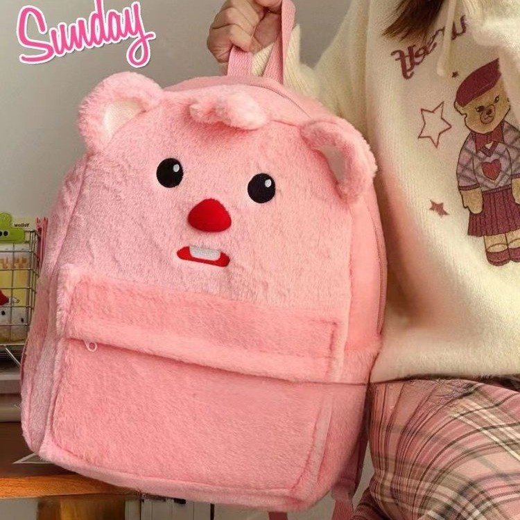 Cartoon plush backpack large capacity junior high school girl school bag cute bag gift girl