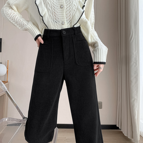 Spot 2024 new narrow version chenille straight suit wide-leg pants autumn and winter plus velvet European cotton trousers
