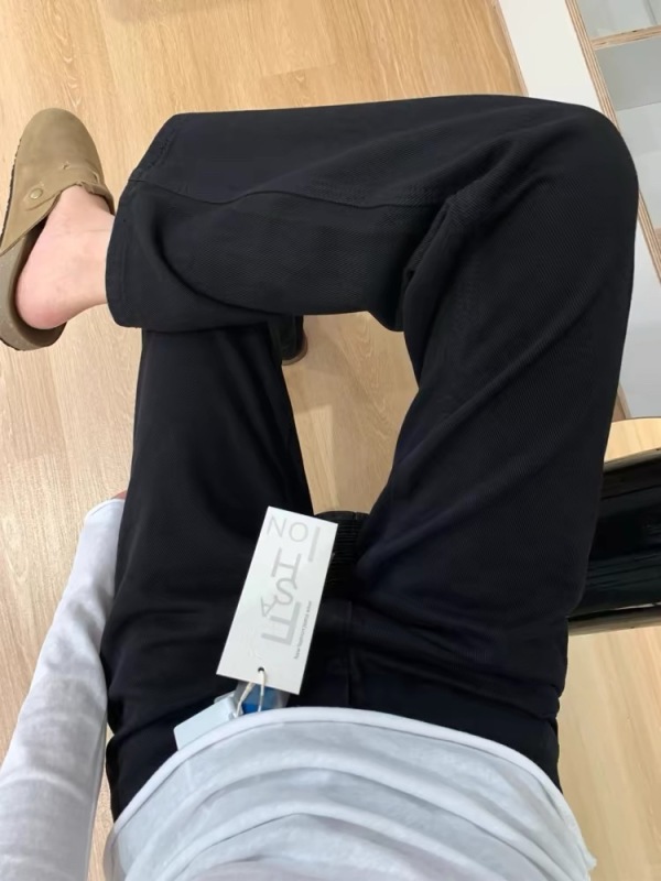 Velvet thickened black straight-leg jeans for women 2024 autumn and winter new high-waist slim versatile narrow wide-leg trousers