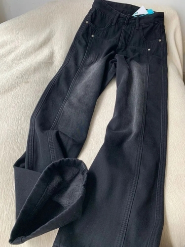 Retro thin wide-leg jeans for women 2024 spring and summer new high-waisted loose slimming straight floor-length mopping pants ins trend