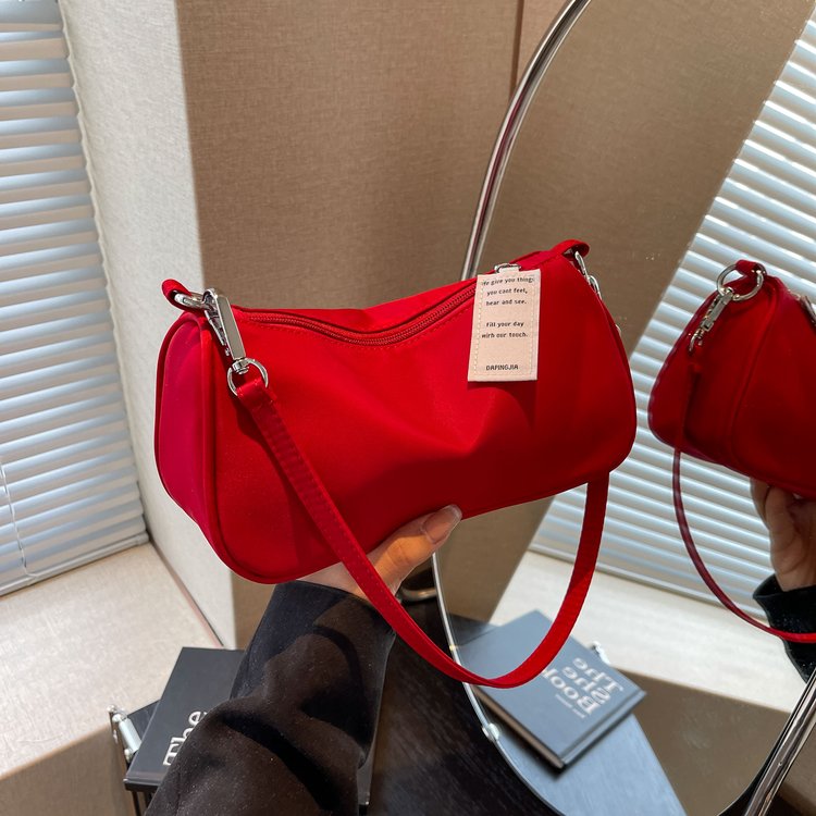Korean version red nylon casual bag for women 2024 new style small fresh girl armpit bag versatile shoulder crossbody bag