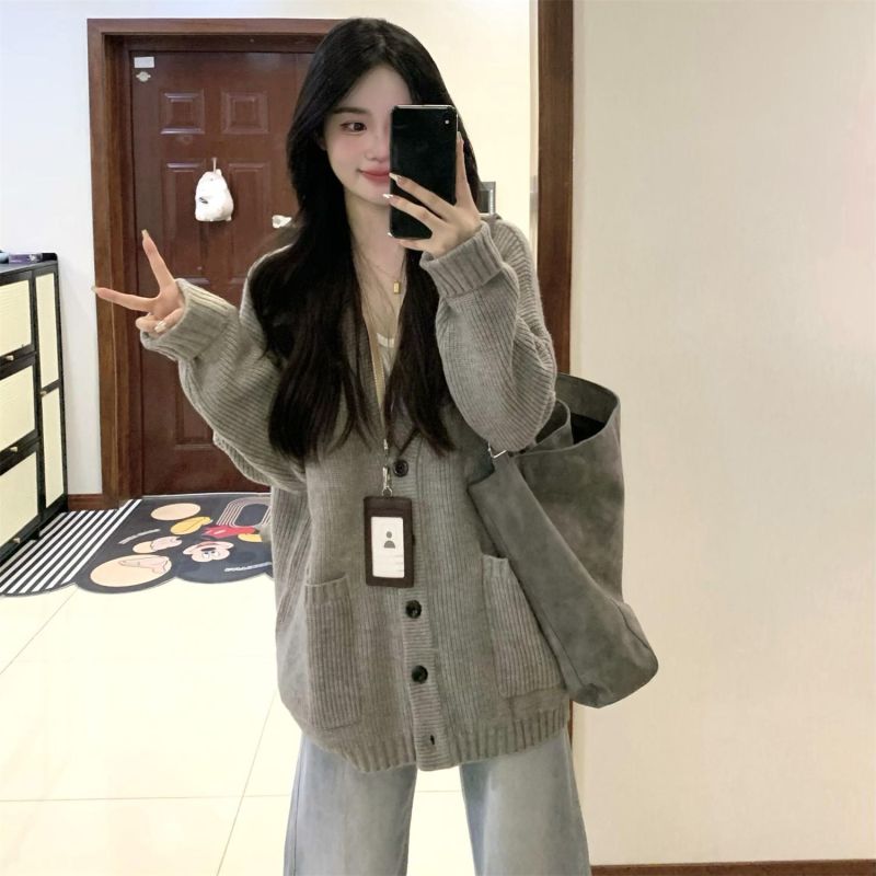 Korean college style soft waxy cardigan sweater jacket for female students in autumn and winter new design loose and versatile sweater