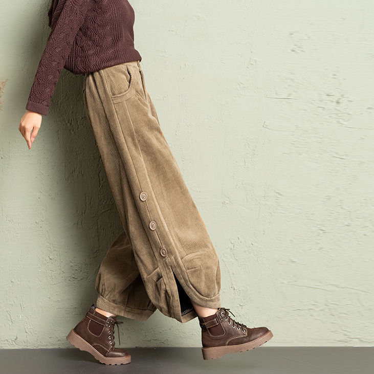 Corduroy Dad Pants Women's Velvet High Waist 2024 Autumn and Winter New Corduroy Bloomers Loose Thickened Boot Pants