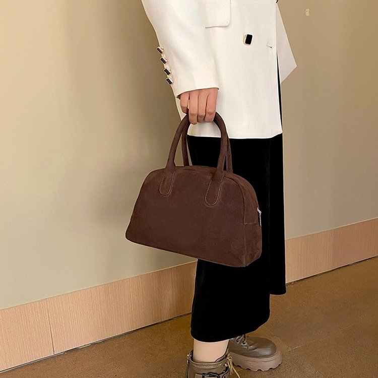 Korean bag women's bag autumn and winter suede handbag women's large capacity niche retro plush handbag Boston bag