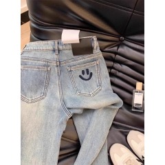 Large size velvet thickened jeans for women winter new style pear-shaped figure fat mm high waist slimming smile straight pants