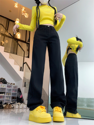 Velvet thickened straight loose large size wide leg jeans for women 2024 autumn and winter new style student fat MM trousers