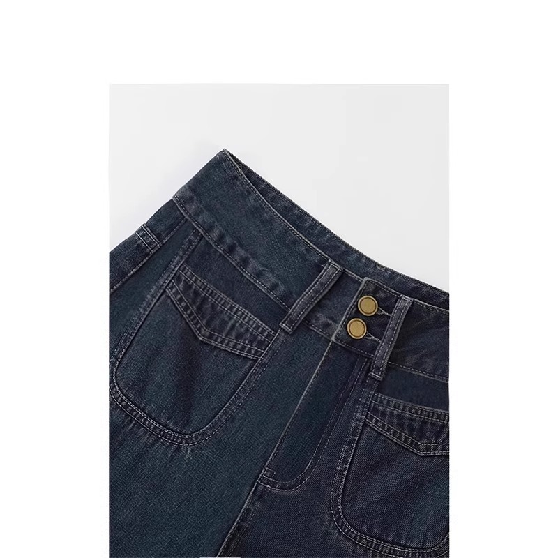 Stolen pictures of wide-leg jeans for women in autumn and winter new large size fat mm pear-shaped figure high-waist slim straight trousers