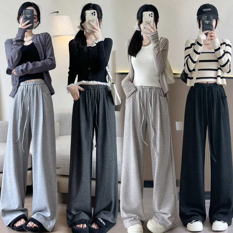 Nuomi wide-leg pants for women, spring, autumn and winter 2024 new style, loose, straight, drapey, floor- mopping sports casual pants