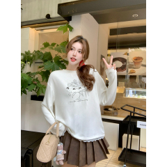 Autumn and winter Korean style loose long-sleeved printed T-shirt for small women and sweet inner top