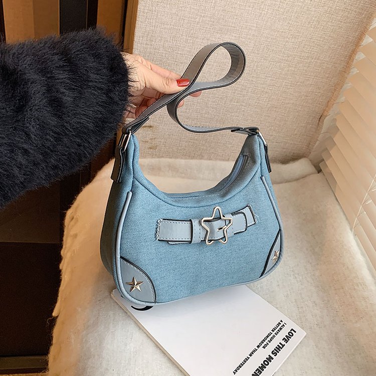 Baguette bag for women 2024 new hot girl armpit bag this year's popular pu leather personalized star buckle shoulder bag for women