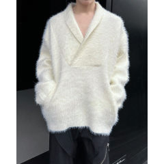 Autumn and winter trendy brand design niche casual mink velvet V-neck pocket sweater