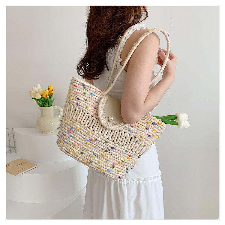 This year's popular simple silk scarf 2024 summer new style woven hand-carrying vegetable basket trendy hand-held one-shoulder armpit women's bag