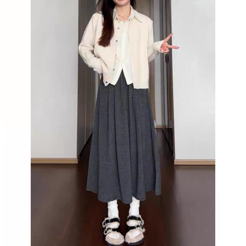 Mid-length glutinous rice skirt for women 2024 autumn large size fat mm lazy style high waist slimming a-line skirt