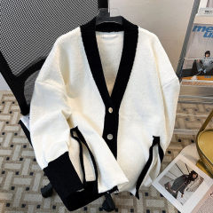 Autumn and winter cleanfit lazy style pure arctic velvet slit arm patch cardigan sweater