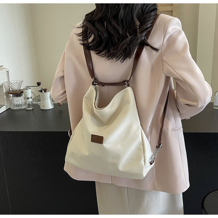 Three-purpose backpack 2024 new backpack school bag female college student canvas bag female single shoulder crossbody bag popular texture