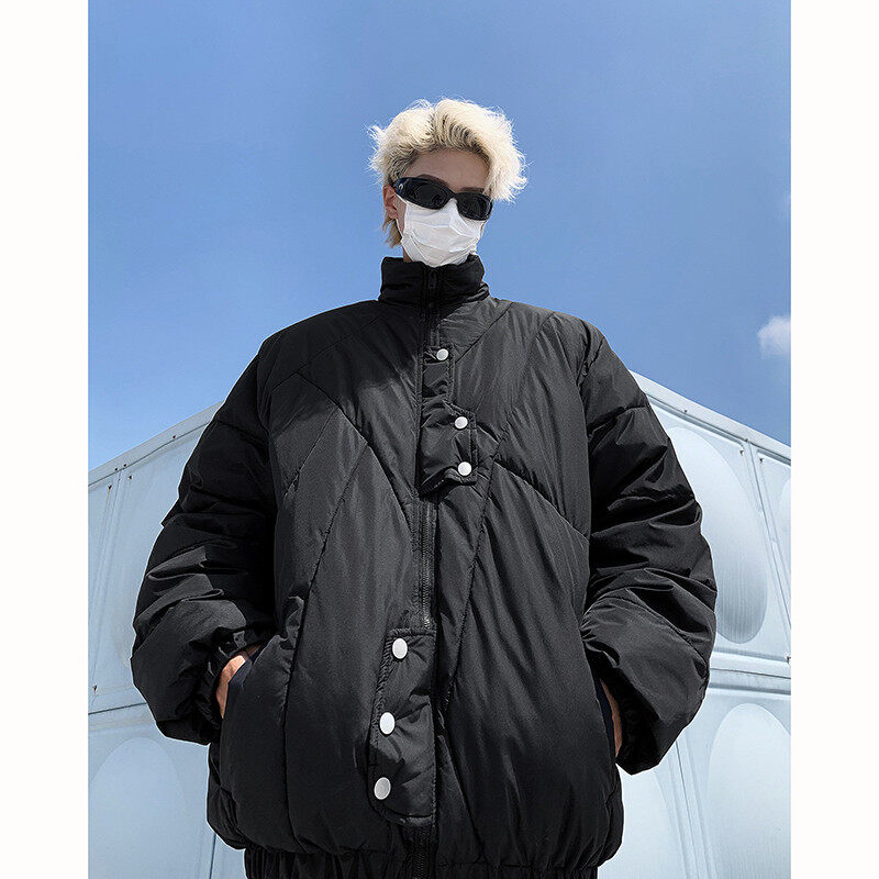 Winter American solid color high street stand collar loose cotton coat