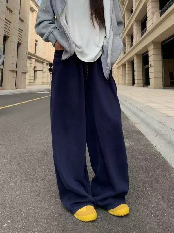 175 tall velvet extended version American casual sports pants for women autumn and winter wide-leg sweatpants straight-leg floor-length mopping pants