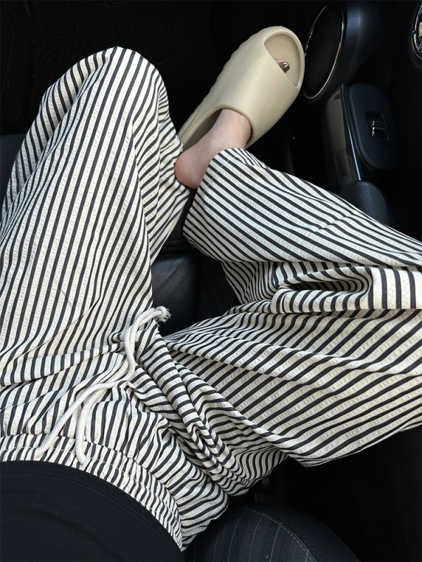 Lazy Striped Pants Women's Autumn Thin High Waist Loose Slim Straight Wide Leg Yamamoto Casual Pants