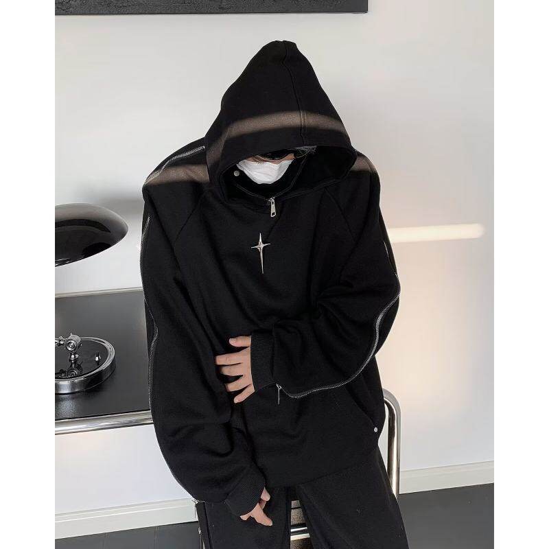 American high street retro zipper sweatshirt spring and autumn loose trendy brand couple hooded jacket