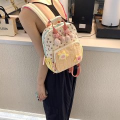 CHARHP&KEJNT Official Authentic Children's Strawberry Print Canvas Backpack Dopamine Contrast Color Cute Backpack