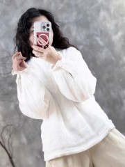 Literary lace, cute and stylish ramie and cotton versatile cotton coat