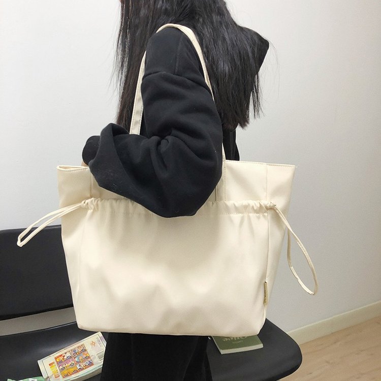 New tote bag for women commuting shoulder bag college student class handbag simple drawstring nylon cloth bag large capacity