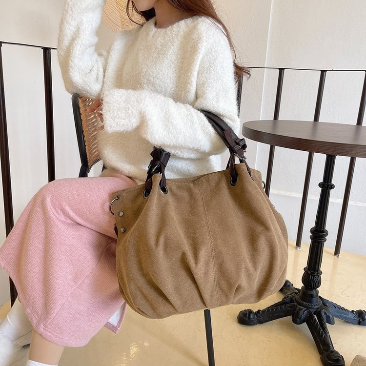 Japanese retro large-capacity workwear canvas bag multi-functional shoulder messenger bag student commuter portable tote bag