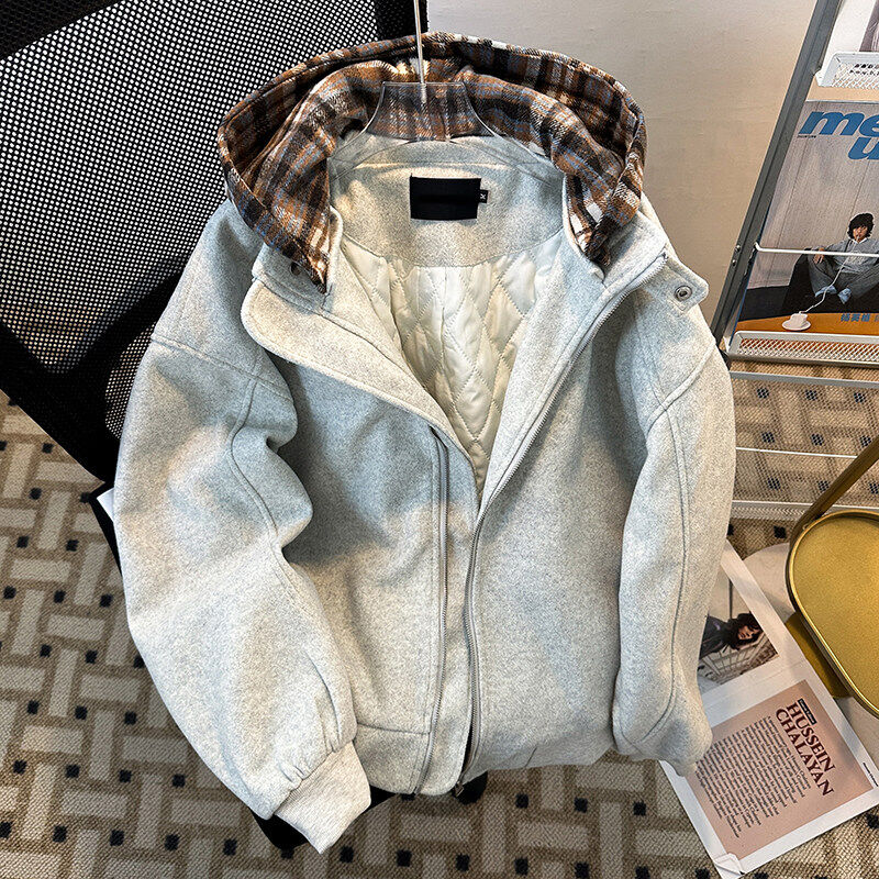 Autumn and winter holiday two-piece plaid hooded men's and women's zipper tops thickened quilted jackets